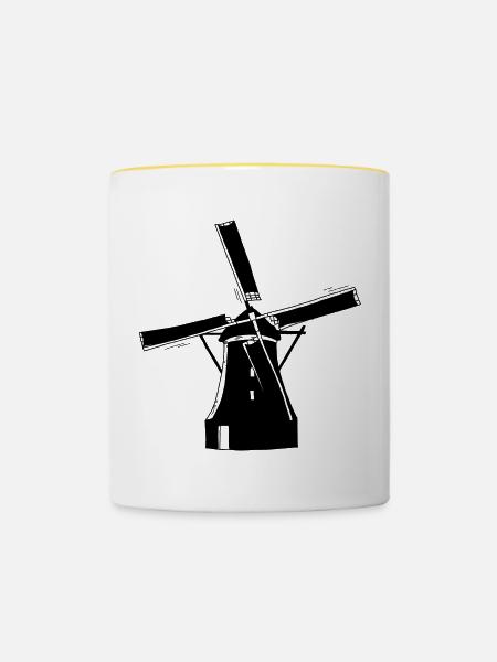Windmühle schwarz - Tasse zweifarbig - Weiß/Gelb