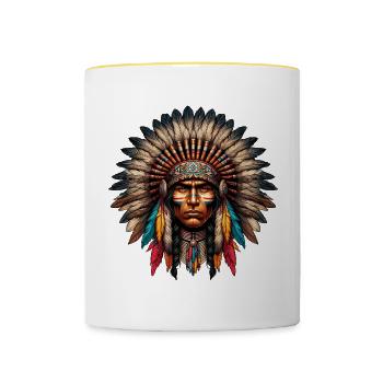 Amerikanischer Indianer Amerikaner - Tasse zweifarbig - Weiß/Gelb - Vorne