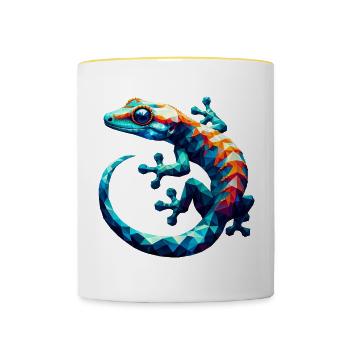 Polygonaler Gecko - Tasse zweifarbig - Weiß/Gelb - Vorne