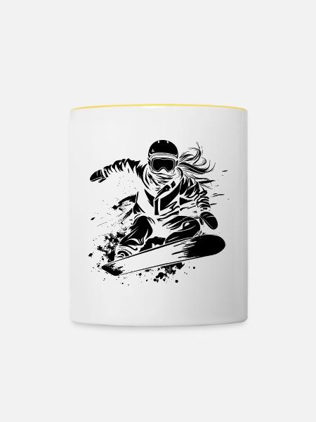 Snowboarderin - Tasse zweifarbig - Weiß/Gelb