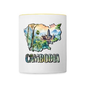 Aquarell Landkarte Kambodscha - Tasse zweifarbig - Weiß/Gelb - Vorne