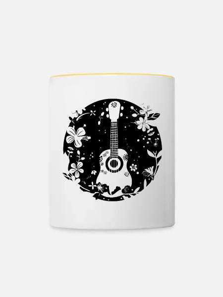 Ukulele Comic-Stil - Tasse zweifarbig - Weiß/Gelb