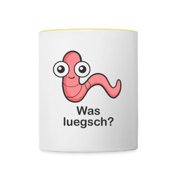 was luegsch? - Tasse zweifarbig - Weiß/Gelb - Vorne