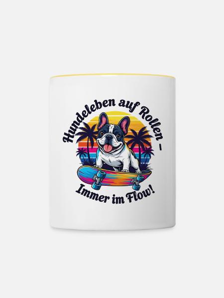 Hunde im Flow - Tasse zweifarbig - Weiß/Gelb