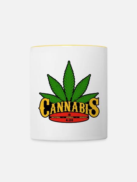 Cannabis Blatt Retro Abzeichen Design - Tasse zweifarbig - Weiß/Gelb