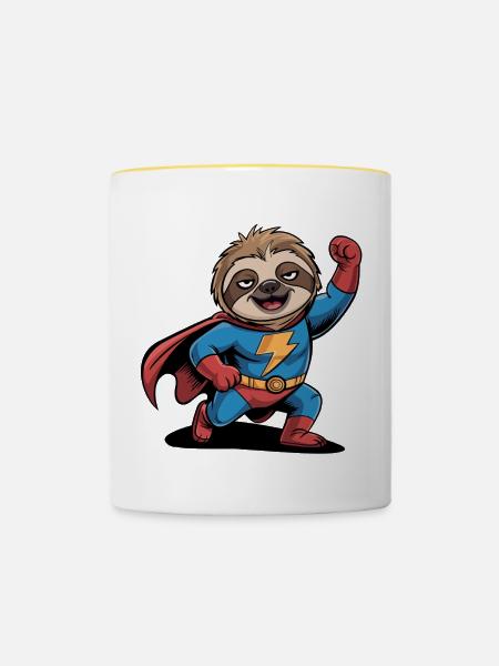 Superhelden Faultier - Tasse zweifarbig - Weiß/Gelb