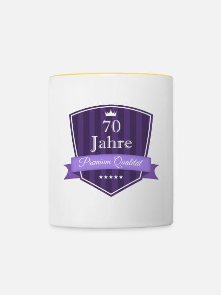 Premium 70 lila - Tasse zweifarbig - Weiß/Gelb
