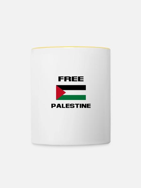 FREE PALESTINE - Tasse zweifarbig - Weiß/Gelb