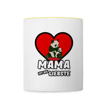 Mama ist die Liebste - Mutter, Muttertag, Geschenk - Tasse zweifarbig - Weiß/Gelb - Vorne