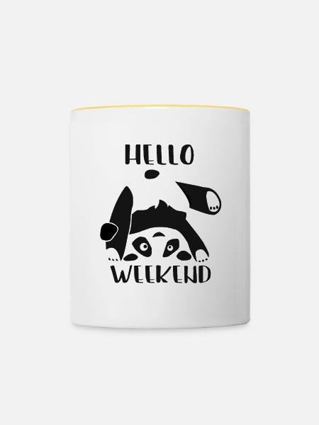 hello weekend, Panda, Bär - Tasse zweifarbig - Weiß/Gelb