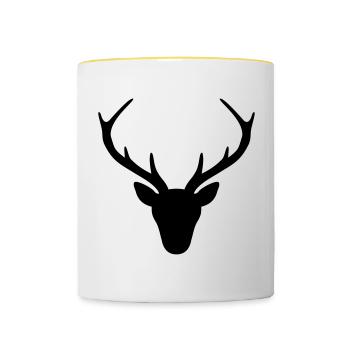 Hirsch Geweih Silhouette Jagd Jäger Geschenk - Tasse zweifarbig - Weiß/Gelb - Vorne
