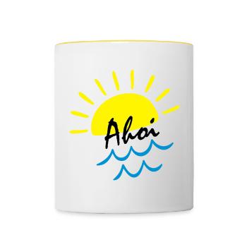 Ambiances estivales : Soleil au-dessus des vagues de mer - Mug contrasté - blanc/jaune - Devant