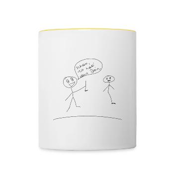 Schau, ich hab dein Bein. Lustige Männchen lol - Tasse zweifarbig - Weiß/Gelb - Vorne