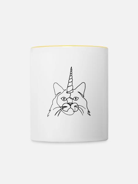 Einhorn Katze - Tasse zweifarbig - Weiß/Gelb
