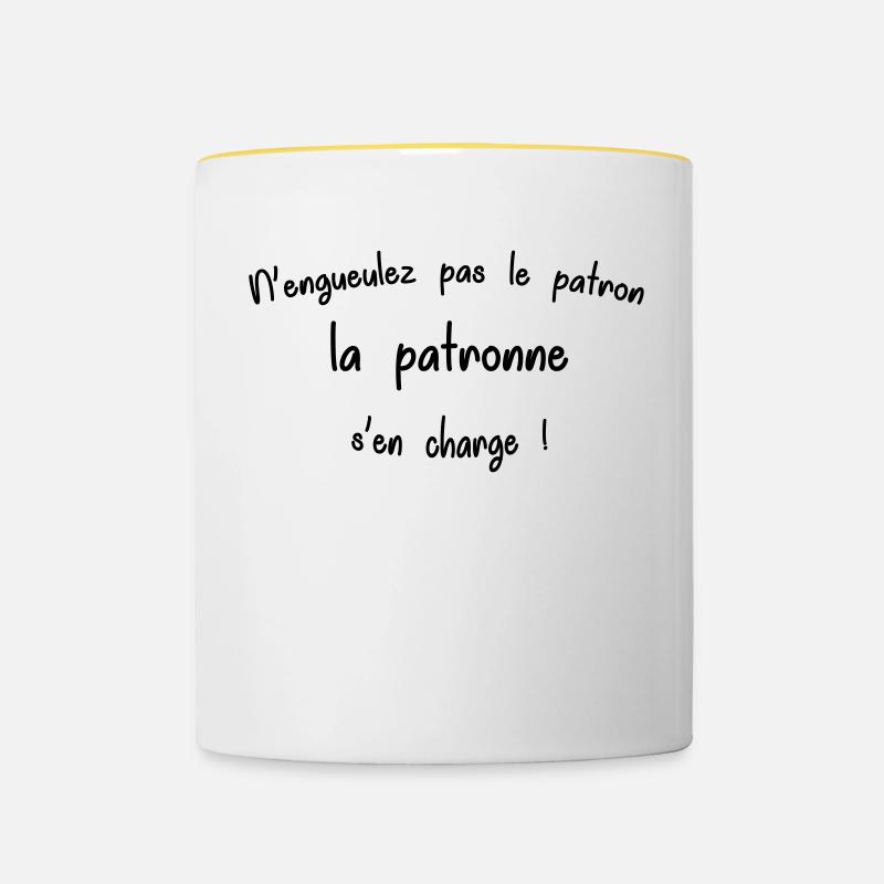 do not rush the boss the bosses s charge - Contrasting Mug - white/yellow
