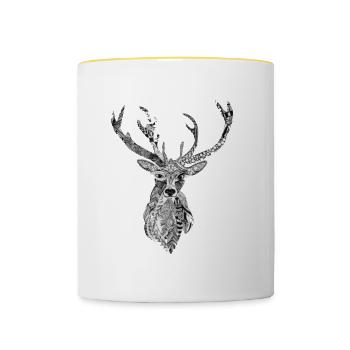 Hirsch - Spirit der Herzmenschen - Tasse zweifarbig - Weiß/Gelb - Vorne