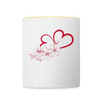 fleur de coeur, coeur, fleur, - Mug contrasté - blanc/jaune - Devant