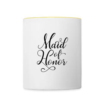 Natürliches funkelndes Blumendesign "Trauzeugin" - Tasse zweifarbig - Weiß/Gelb - Vorne
