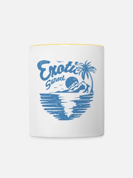 Exotisches Sunset Palm Design - Tasse zweifarbig - Weiß/Gelb