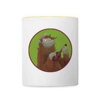Monkey with ukulele - Contrasting Mug - white/yellow - Front