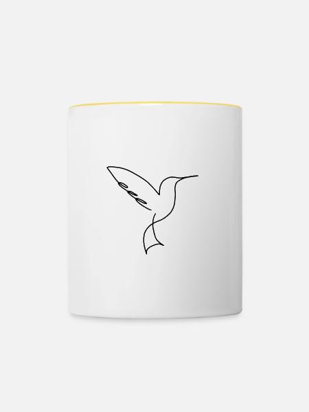 Kolibri Silhouette - Schlichtes Natur Design - Tasse zweifarbig - Weiß/Gelb