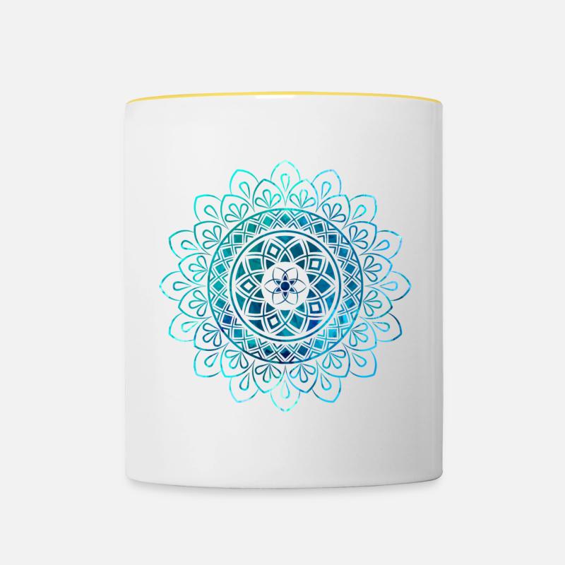 Mandala - Blue - Contrasting Mug - white/yellow