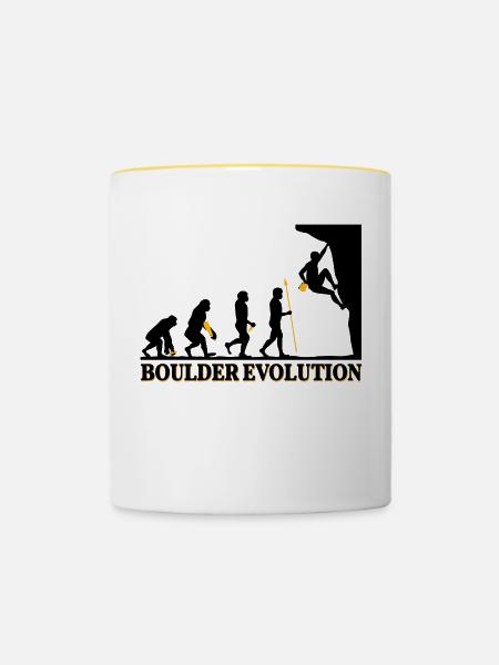 Boulder Evolution Klettern Bergsteigen Spruch - Tasse zweifarbig - Weiß/Gelb