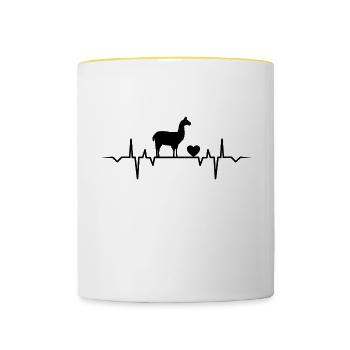 Llama Heartbeat Cool Animal Love T-Shirt - Tasse zweifarbig - Weiß/Gelb - Vorne