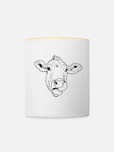 Leckende Kuh - Tasse zweifarbig - Weiß/Gelb