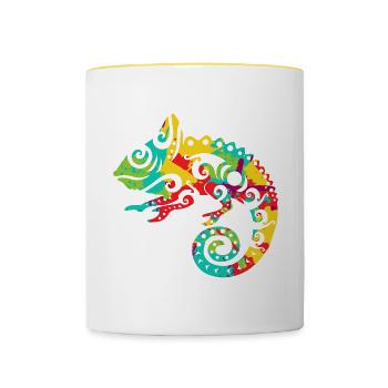 Chameleon Maori style tribal tattoo gift idea - Contrasting Mug - white/yellow - Front