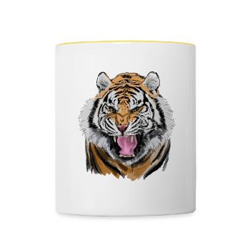 Aggressive Tiger Gesicht Illustration - Tasse zweifarbig - Weiß/Gelb - Vorne