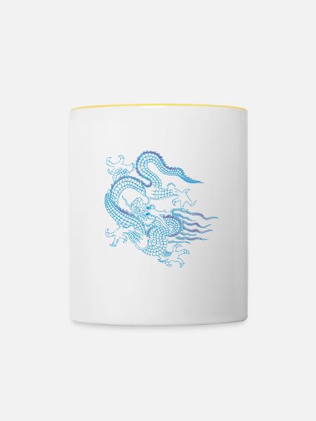 Blue Chinese Dragon - Tasse zweifarbig - Weiß/Gelb