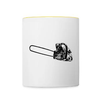 Motorsäge - Tasse zweifarbig - Weiß/Gelb - Vorne