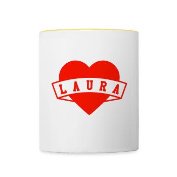 Vorname Laura - Tasse zweifarbig - Weiß/Gelb - Vorne