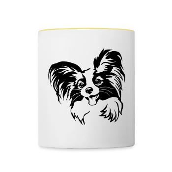 Papillon Kopf - Tasse zweifarbig - Weiß/Gelb - Vorne