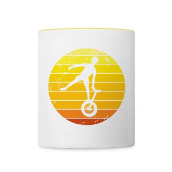 Monocycle rétro monocycle coucher du soleil - Mug contrasté - blanc/jaune - Devant