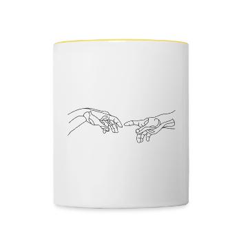 Michelangelo creating hand one line draw - Contrasting Mug - white/yellow - Front