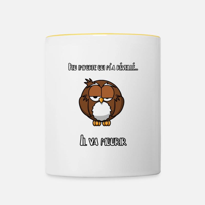 Réveil difficile, hibou - Mug contrasté - blanc/jaune