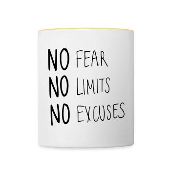 No Fear No Limit No Excuses - Tasse zweifarbig - Weiß/Gelb - Vorne