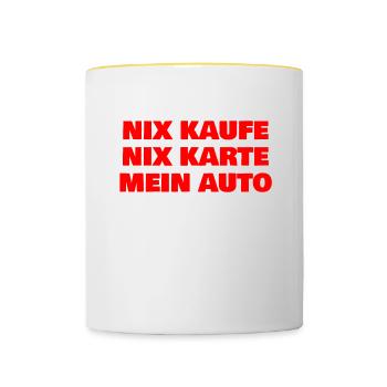 NIX KAUFE NIX KARTE MEIN AUTO - Tasse zweifarbig - Weiß/Gelb - Vorne