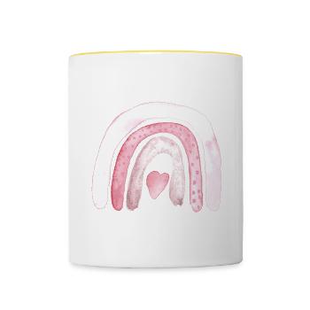 Arc-en-ciel Coeur rose - Mug contrasté - blanc/jaune - Devant