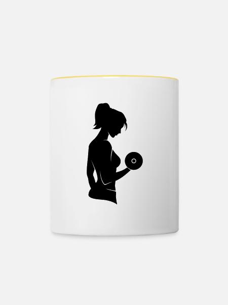 Hanteltraining Muskeltraining Fitnessstudio Sport - Tasse zweifarbig - Weiß/Gelb