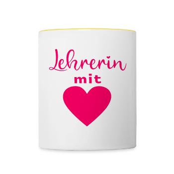 LEHRERIN MIT HERZ LEHRERINGESCHENKE LEHRERINNEN - Tasse zweifarbig - Weiß/Gelb - Vorne