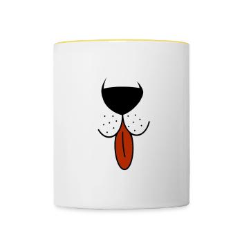 Museau d'ours avec la langue - Mug contrasté - blanc/jaune - Devant
