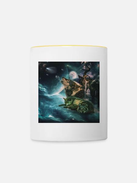 Wolf, der im Mondschein mpresst - Tasse zweifarbig - Weiß/Gelb
