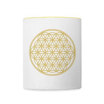 Blume des Lebens - Tasse zweifarbig - Weiß/Gelb - Vorne