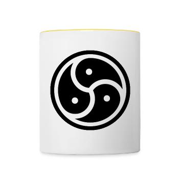 runder Aufkleber BDSM Symbol Herrin Bondage Latex - Tasse zweifarbig - Weiß/Gelb - Vorne