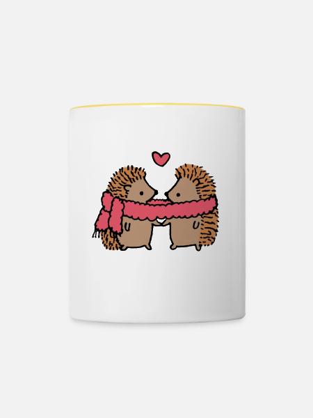 Kuschelige Igel mit Herzmotiv - Tasse zweifarbig - Weiß/Gelb