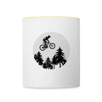 Mountainbike Fahrrad Moon Jumping MTB Geschenk - Tasse zweifarbig - Weiß/Gelb - Vorne