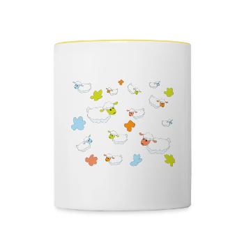 bunte Schafe - niedliches Karikaturmuster für Kinder - Tasse zweifarbig - Weiß/Gelb - Vorne